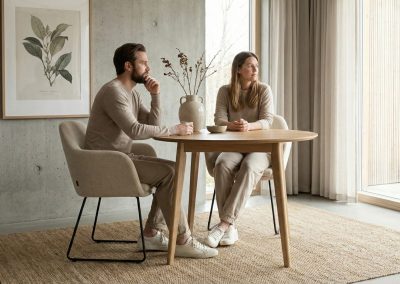 Man en vrouw aan tafel.