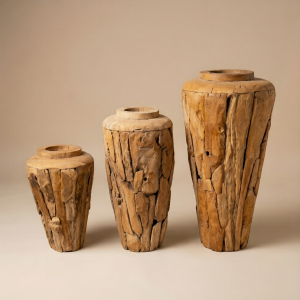 Teak Wortel Vaas Set